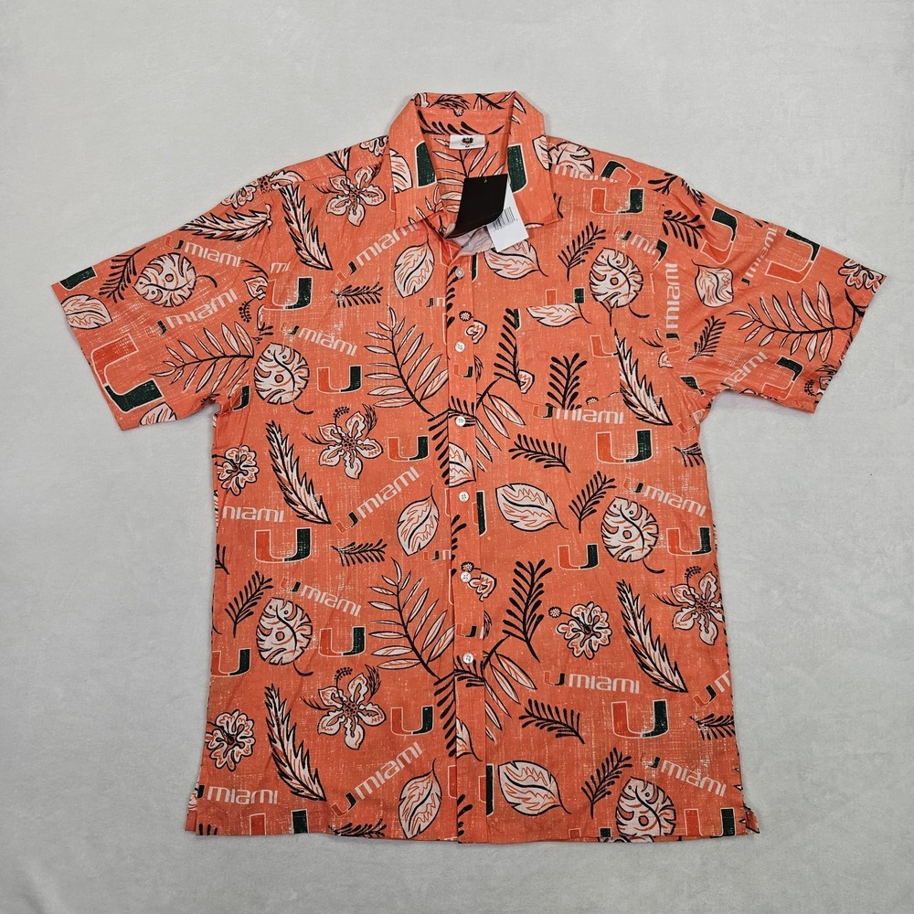 Wes And Willy Miami‎ Hurricanes Button Up Short Sleeve Shirt Size Med NWT